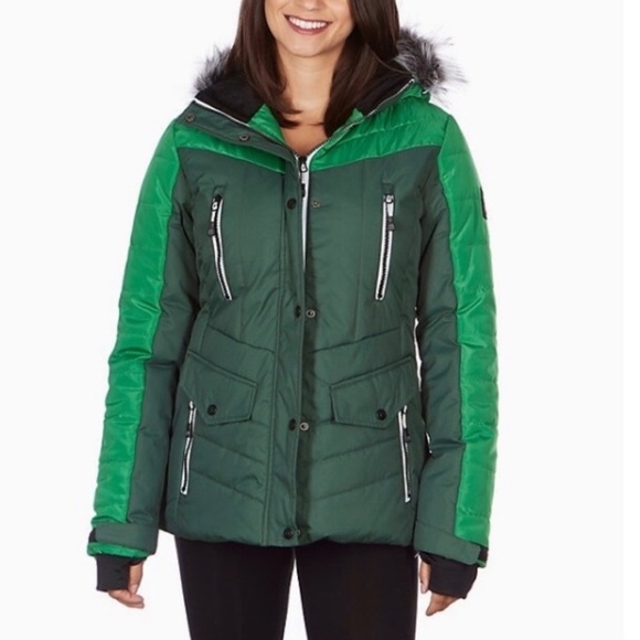 Avalanche Faux-Fur Hood Quilted Parka Jacket in navy blue, size Small. - Picture 1 of 16